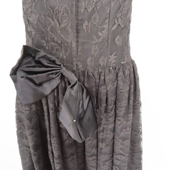 VTG Gunne Sax Jessica McClintock Women 9 Black Lace Strapless Gown Dress Bow - Picture 8 of 13